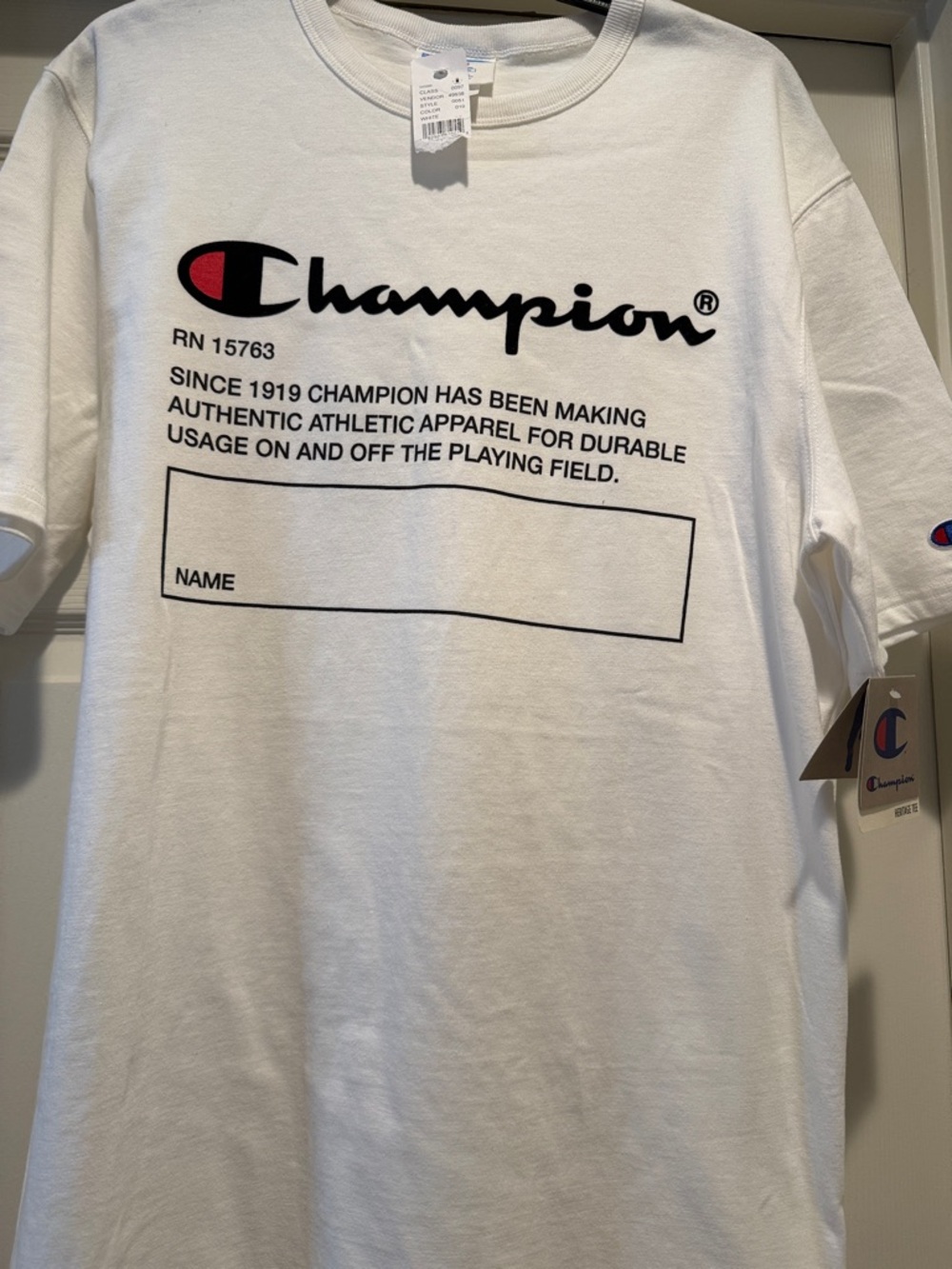 NWT Vintage Retro Champion White Heritage Graphic Logo Short Sleeve Tee Rare L